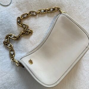 Coach Cream Leather Shoulder Bag with Gold Chain